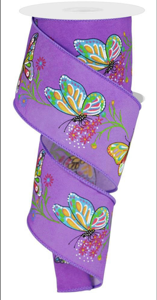 10 Yards - 2.5” Purple Butterfly Ribbon