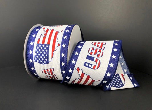 10 Yards - 2.5” Wired Patriotic USA Ribbon