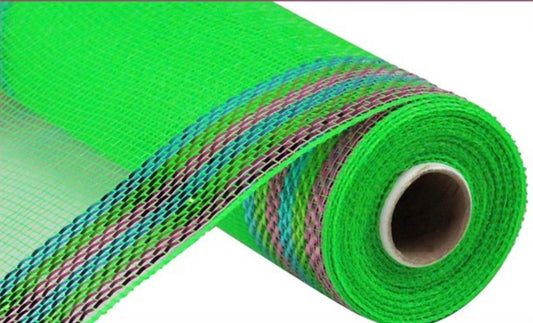10” x 10 Yards Lime, Turquoise and Pink Border Stripe Mesh