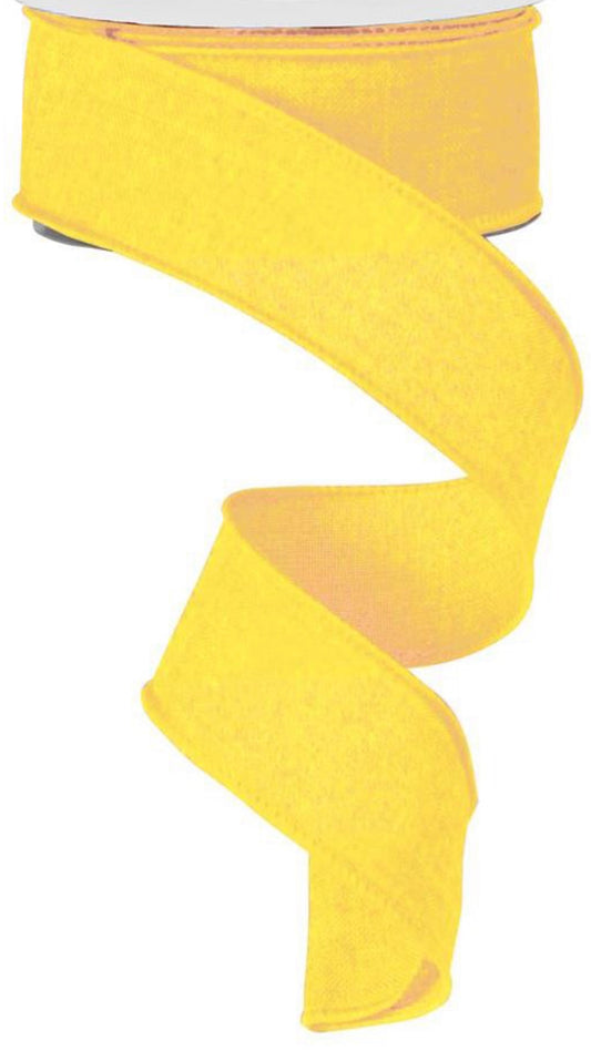 10 Yards - 1.5” Wired Solid Yellow Linen Ribbon