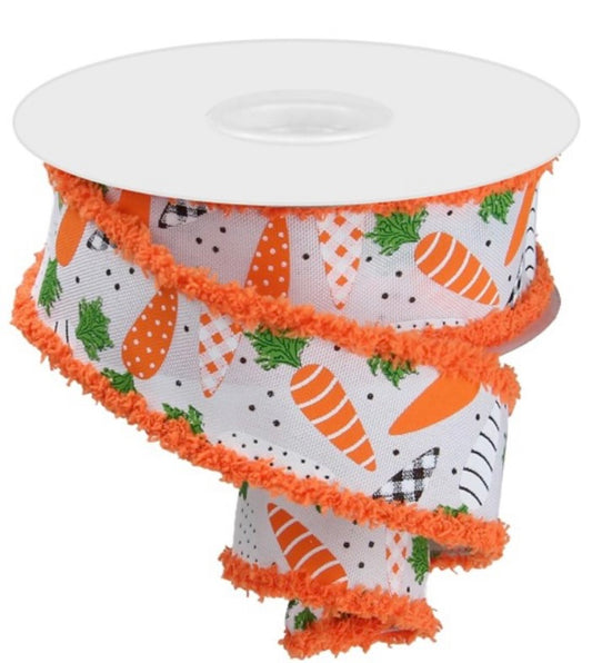 10 Yards - 1.5” Wired Patterned Carrot Ribbon with Drift Edge