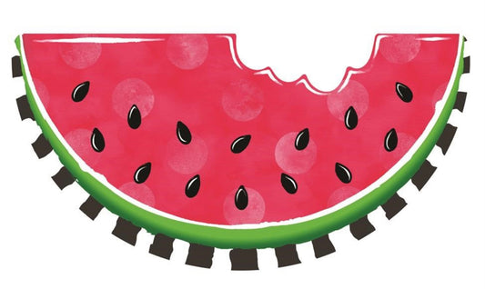 12”x6.25” Metal Embossed Summer Watermelon Wreath Sign with Black and White Stripe Detail