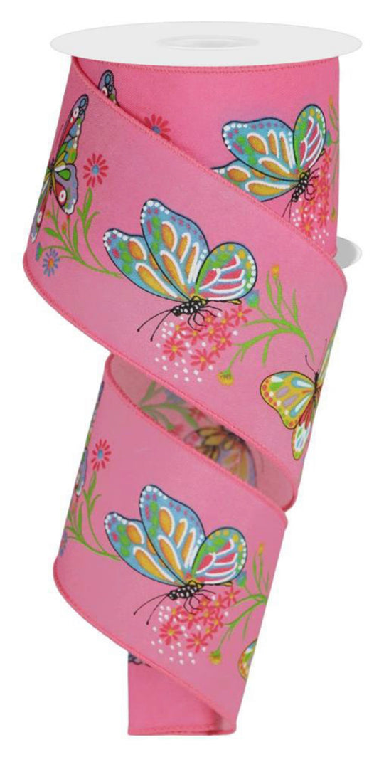 10 yards - 2.5” Pink Butterfly Ribbon