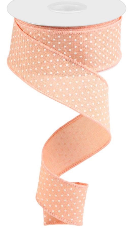 10 Yards - 1.5” Wired Peach Swiss Dot Ribbon