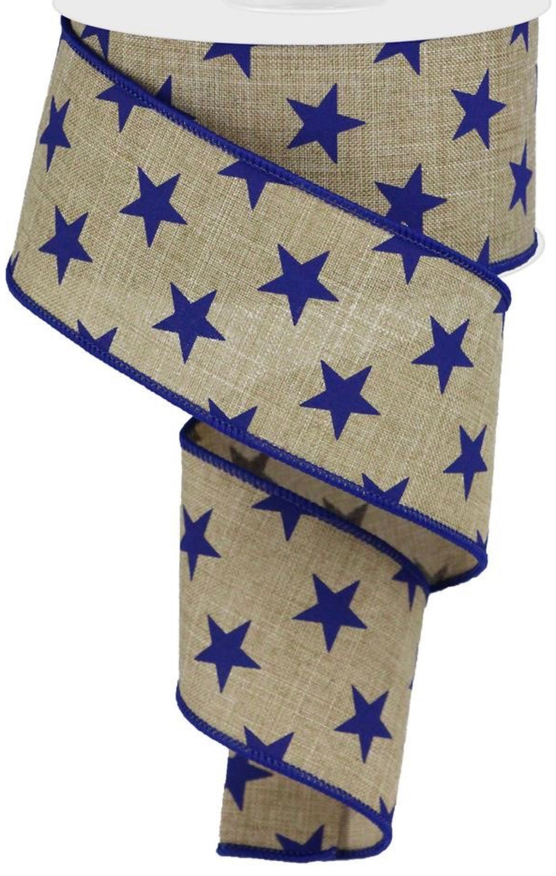 10 Yards - 2.5” Wired Natural Background with Blue Stars Ribbon