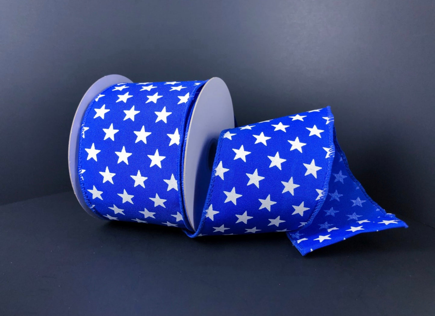 10 Yards - 2.5” Wired Blue with White Stars Patriotic Ribbon