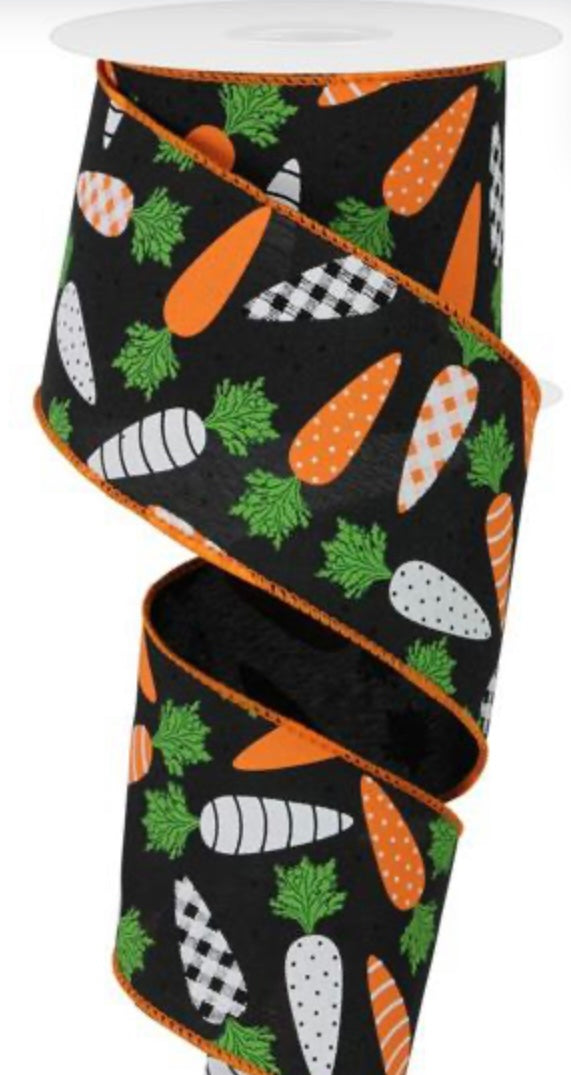 10 Yards - 2.5” Wired Patterned Carrot Ribbon