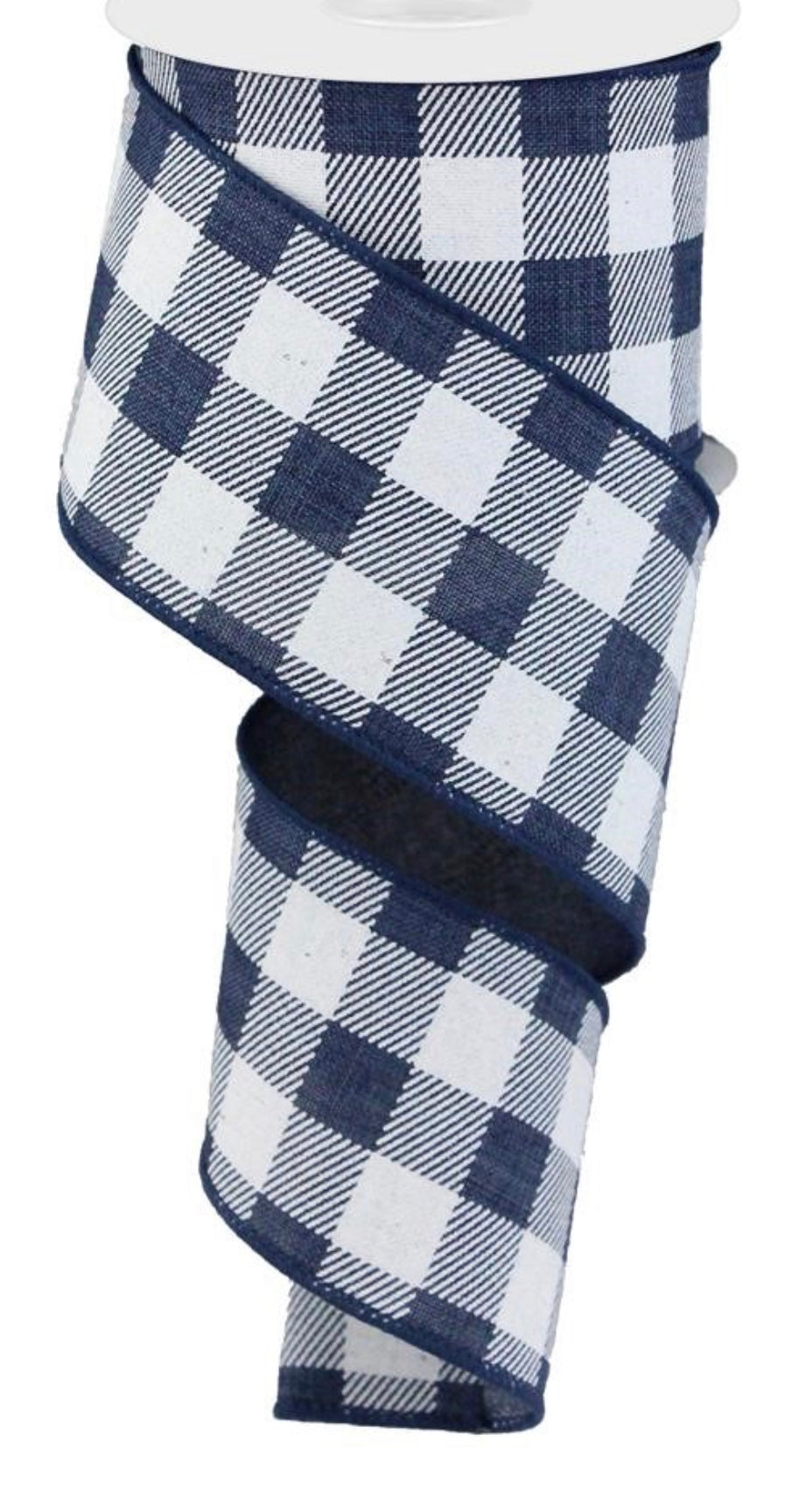 10 Yards - 2.5” Wired Navy and White Check Ribbon