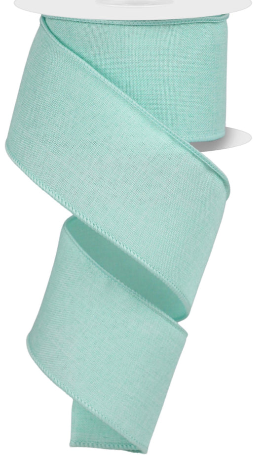 10 Yards - 2.5” Wired Aqua Blue Linen Ribbon