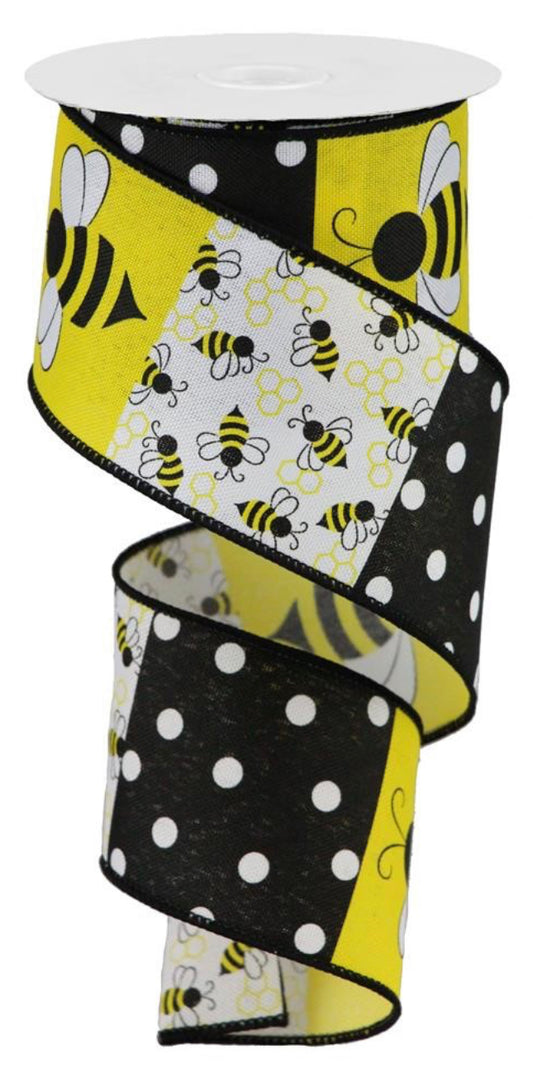 10 Yards - 2.5” Bee Block Ribbon