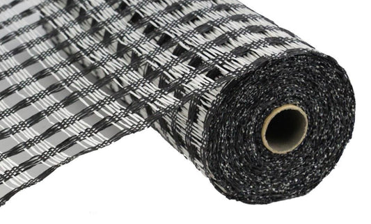 10”x10yd Black and White Wide Check Poly Burlap Mesh