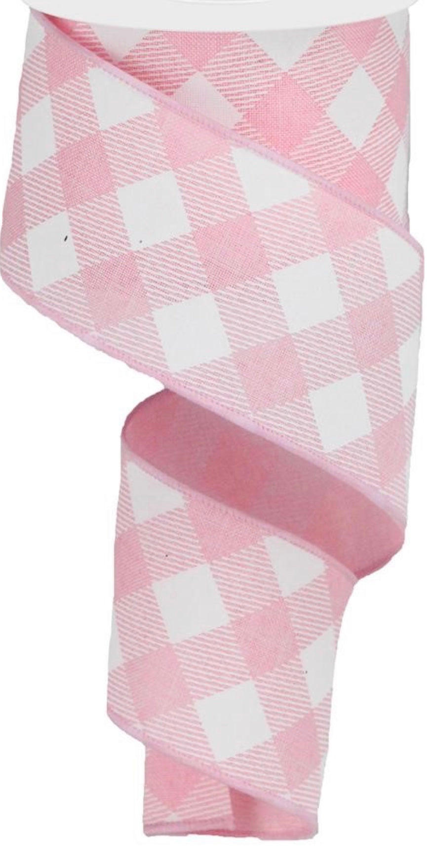 10 Yards - 2.5” Wired Light Pink and White Cross Check Ribbon