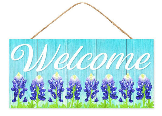 12.5”x6” Welcome with Bluebonnets Wreath Sign