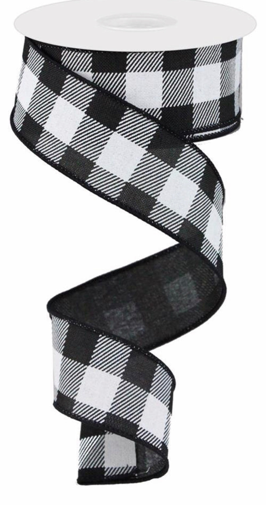 10 Yards - 1.5” Wired Black and White Check Ribbon