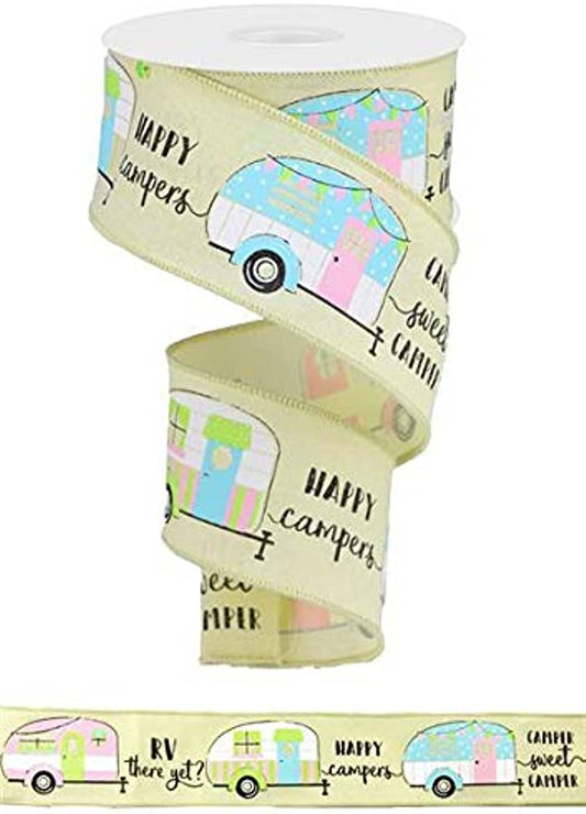 10 Yards - 2.5" Cream Happy Camper Ribbon