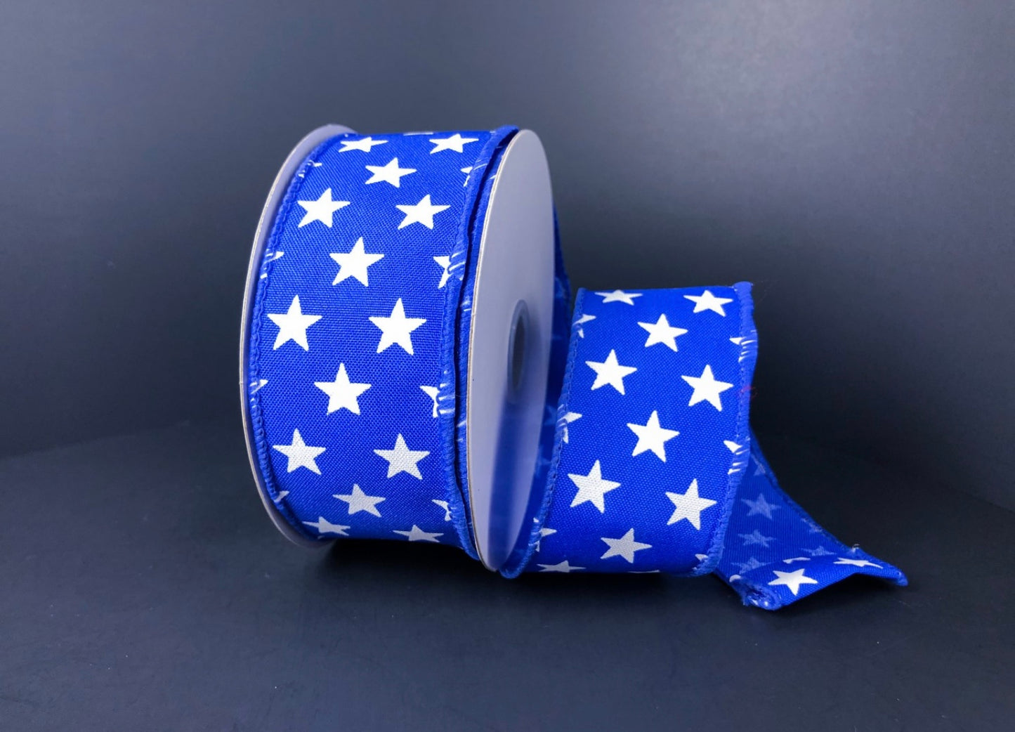 10 Yards - 1.5” Wired Royal Blue with White Stars Patriotic Ribbon