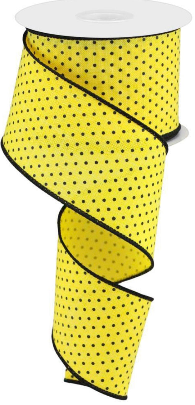 10 Yards - 2.5” Wired Yellow and Black Swiss Dot Ribbon