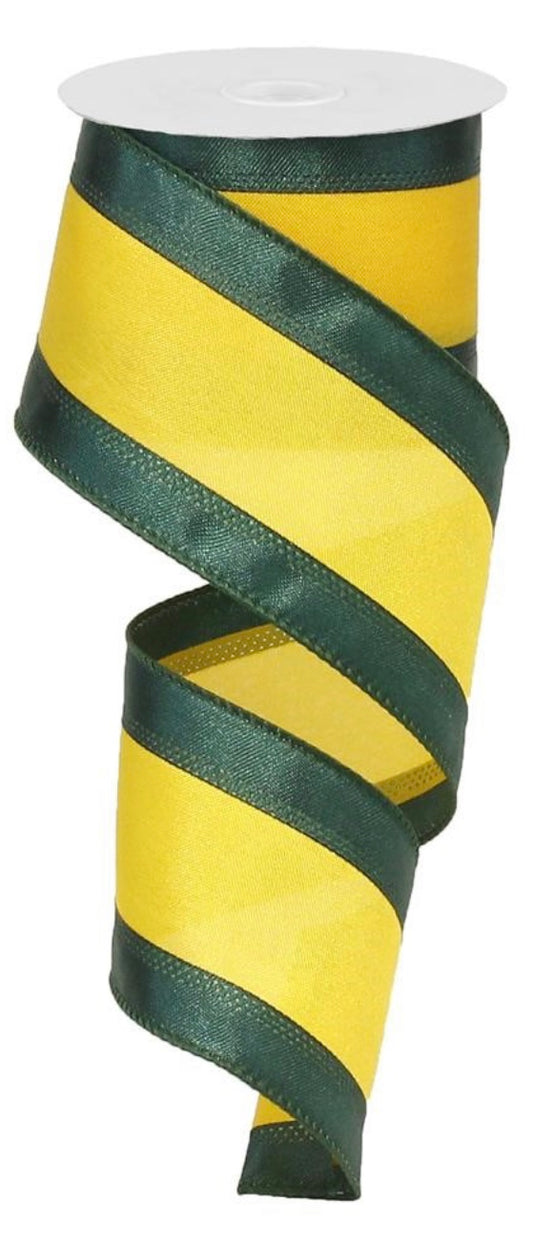 10 Yards - 2.5” Wired Green and Yellow Stripe Sports Ribbon