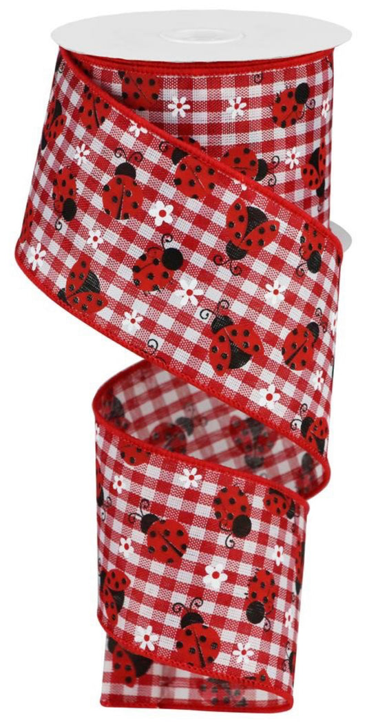 10 Yards - 2.5” Mini Red Ladybug Check Ribbon