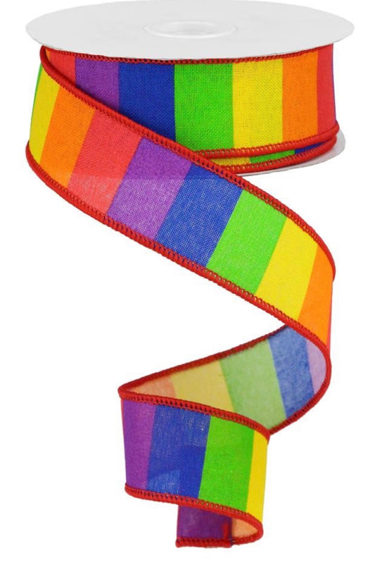 10 Yards - 1.5” Wired Rainbow Ribbon