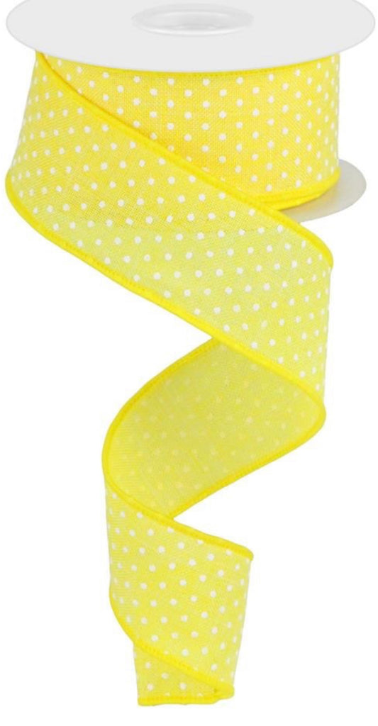 10 Yards - 1.5” Wired Yellow and White Swiss Dot Ribbon