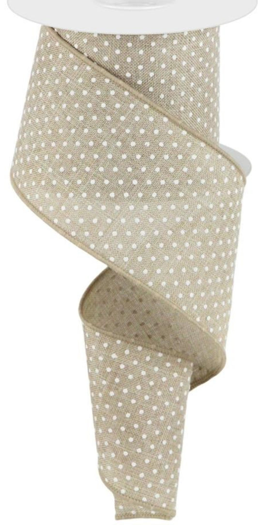 10 Yards - 2.5” Wired Natural and Cream Swiss Dot Ribbon