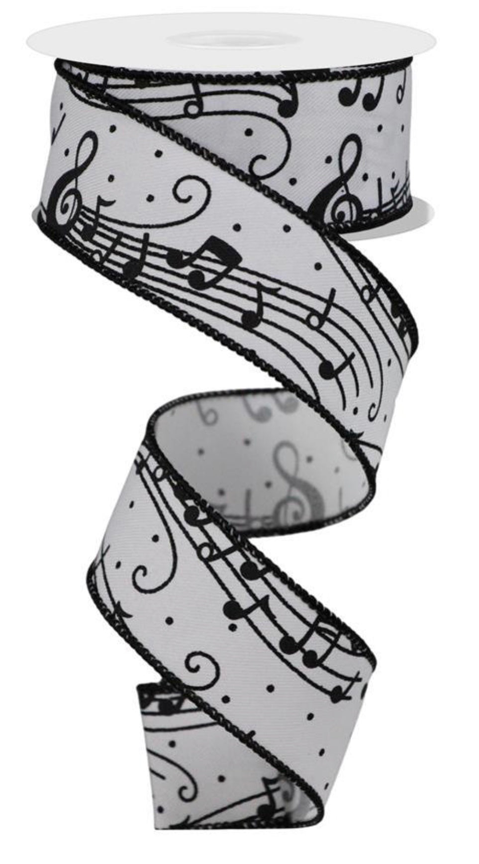 Wired Black and White Music Note Ribbon- 1.5”x10 Yards – foxwreathsupplies