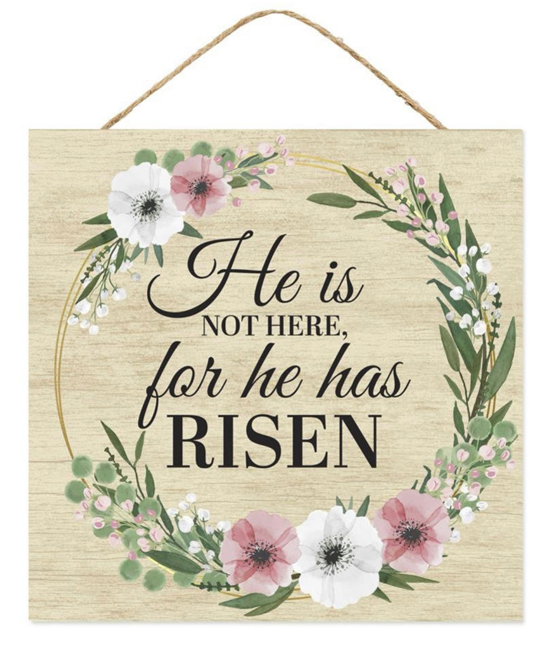 10” Square He is Risen Easter Wreath Sign