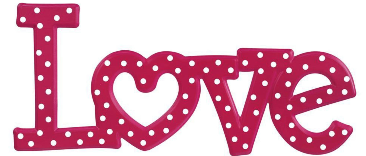 13.5”x6” Metal Embossed Hot Pink and White Polka Dot Valentines Day Love Wreath Sign