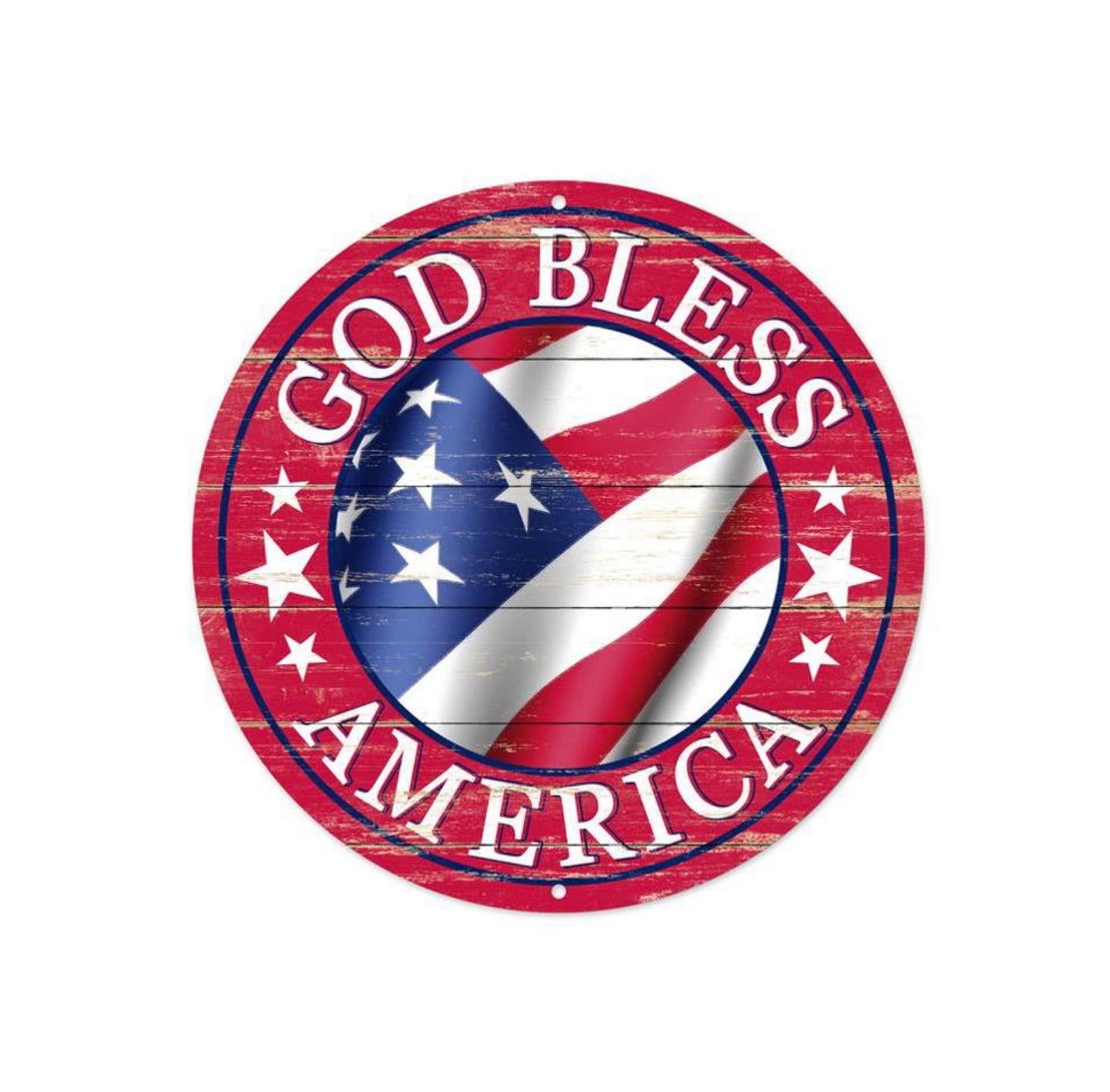 8” Round Metal God Bless America Wreath Sign