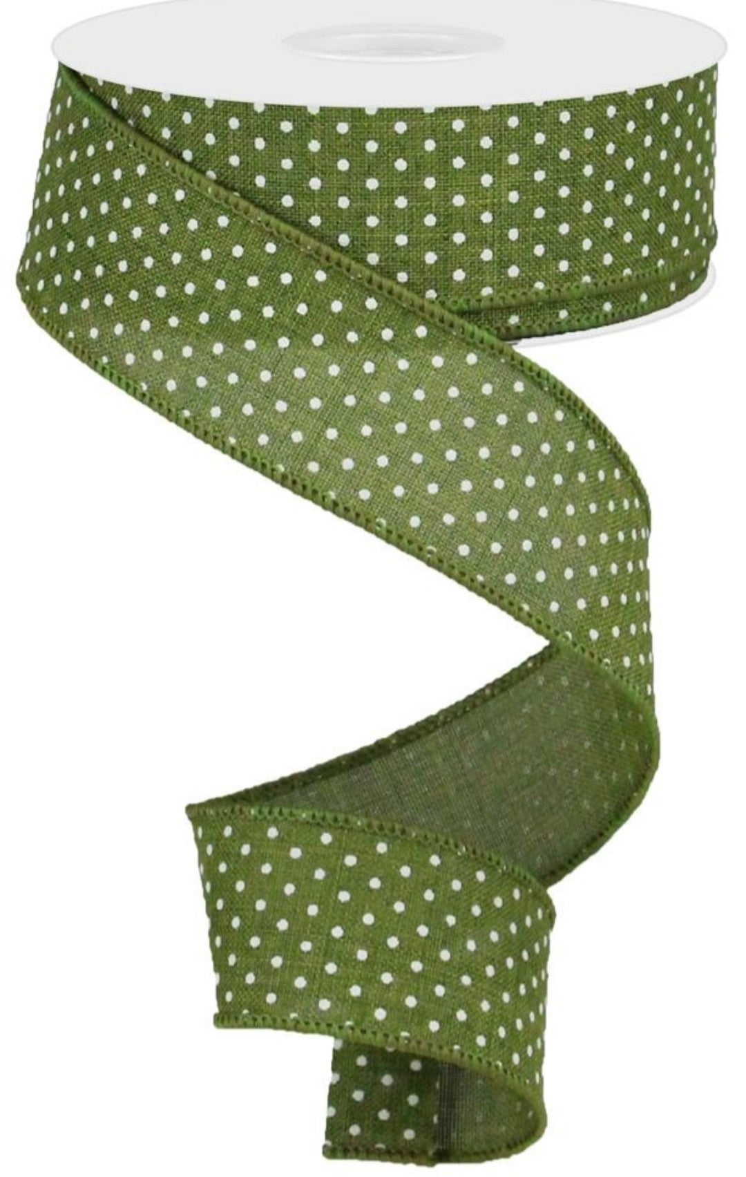 10 Yards - 1.5” Olive Green and White Swiss Dot Ribbon