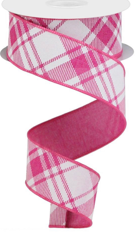 10 Yards - 1.5” Wired Fuschia and White Cross Check Ribbon