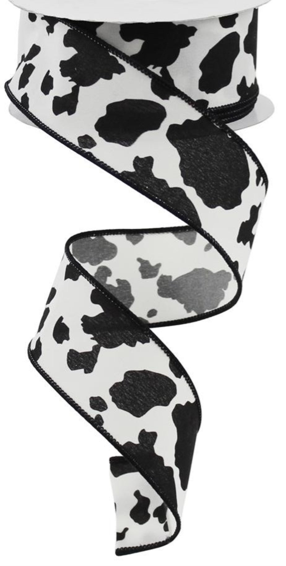 10 Yards - 1.5” Black and White Cow Print Ribbon