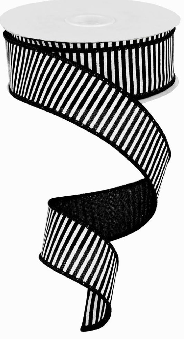 10 Yards - 1.5” Wired Black and White Stripe Ribbon