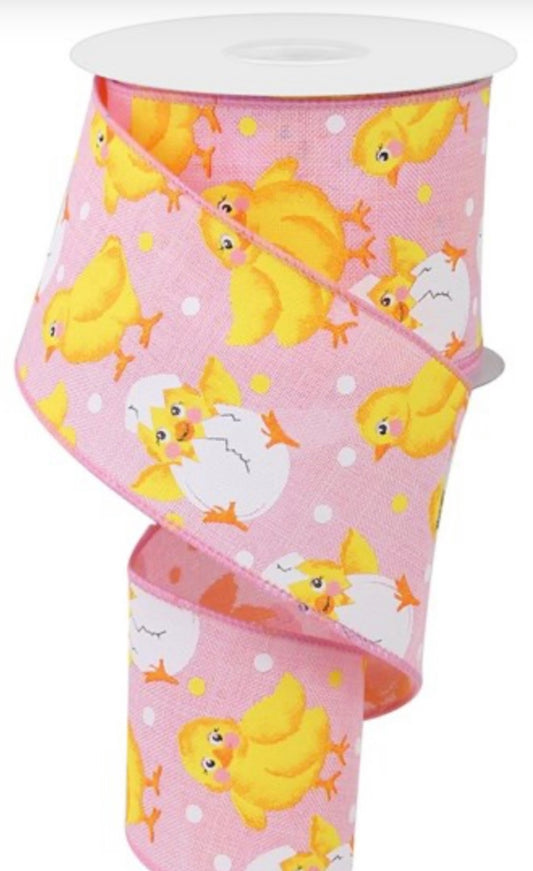 10 Yards - 2.5” Wired Baby Chicks Ribbon