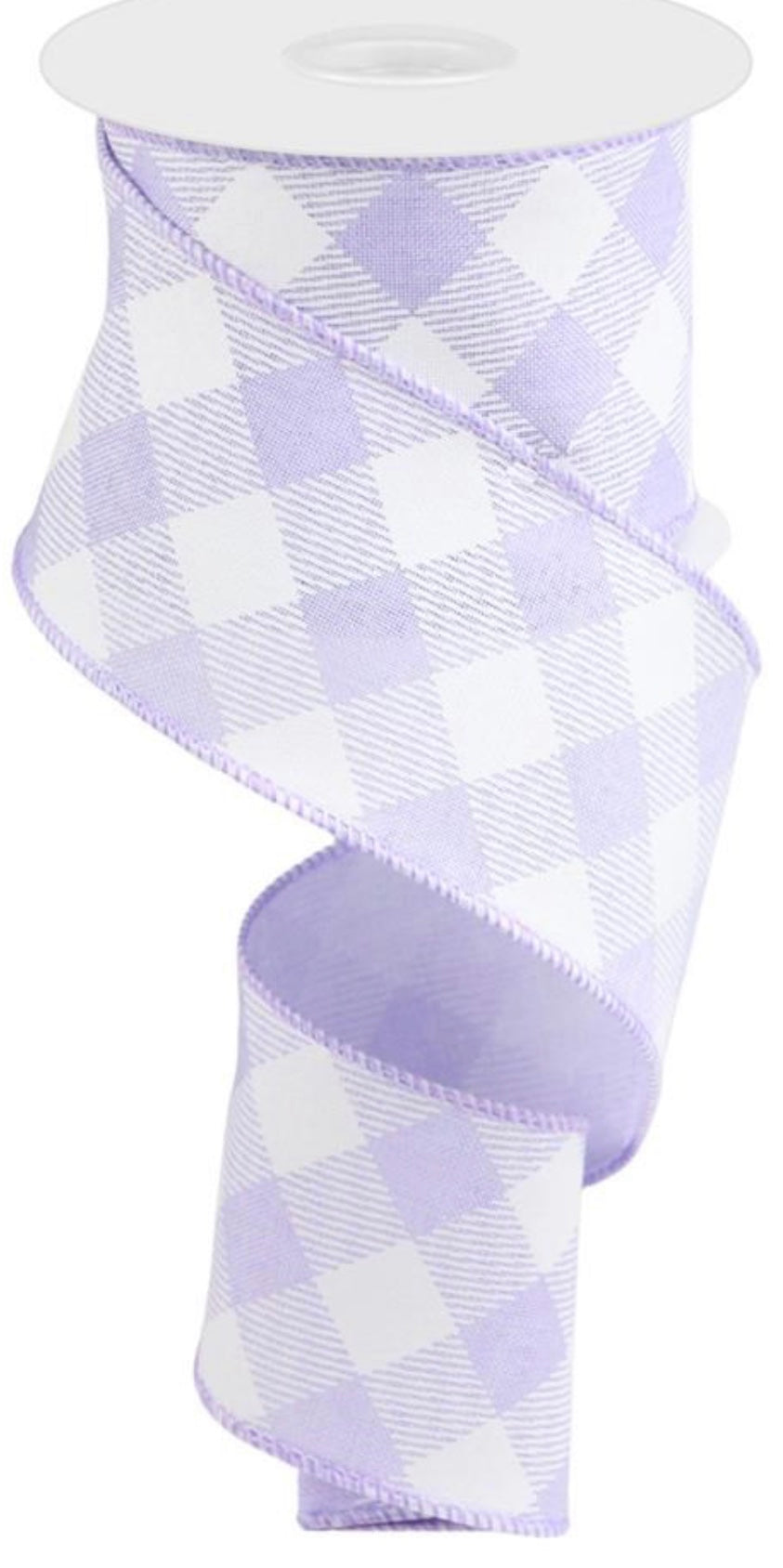 10 Yards - 2.5” Wired Lavender and White Cross Plaid Ribbon