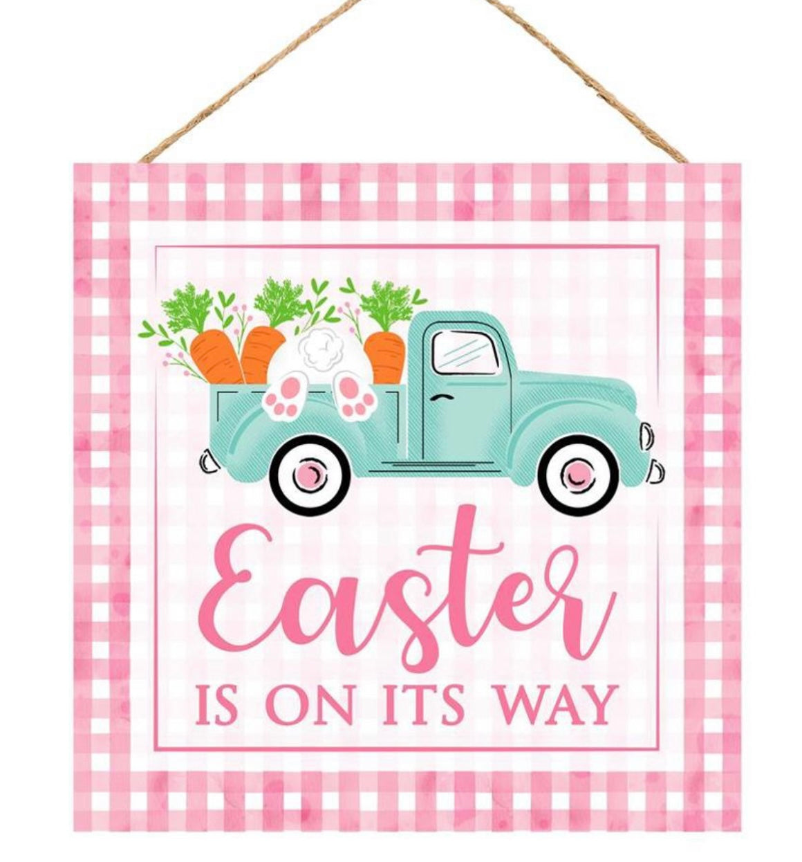 10” Square Easter Bunny Truck Wreath Sign