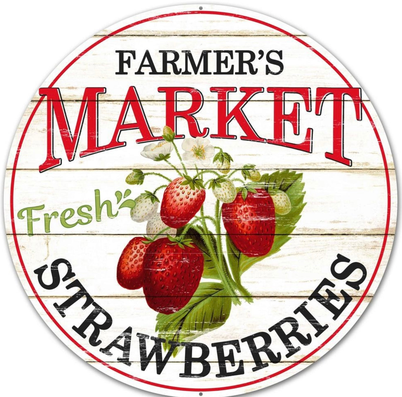 12” Round Metal Farmers Market Strawberry Wreath Sign