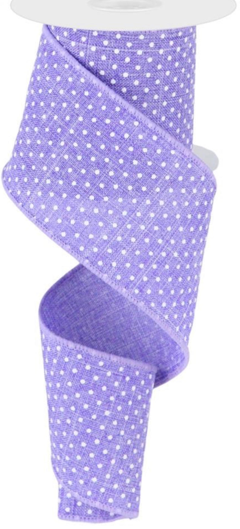 10 Yards - 2.5” Wired Lavender and White Swiss Dot Ribbon