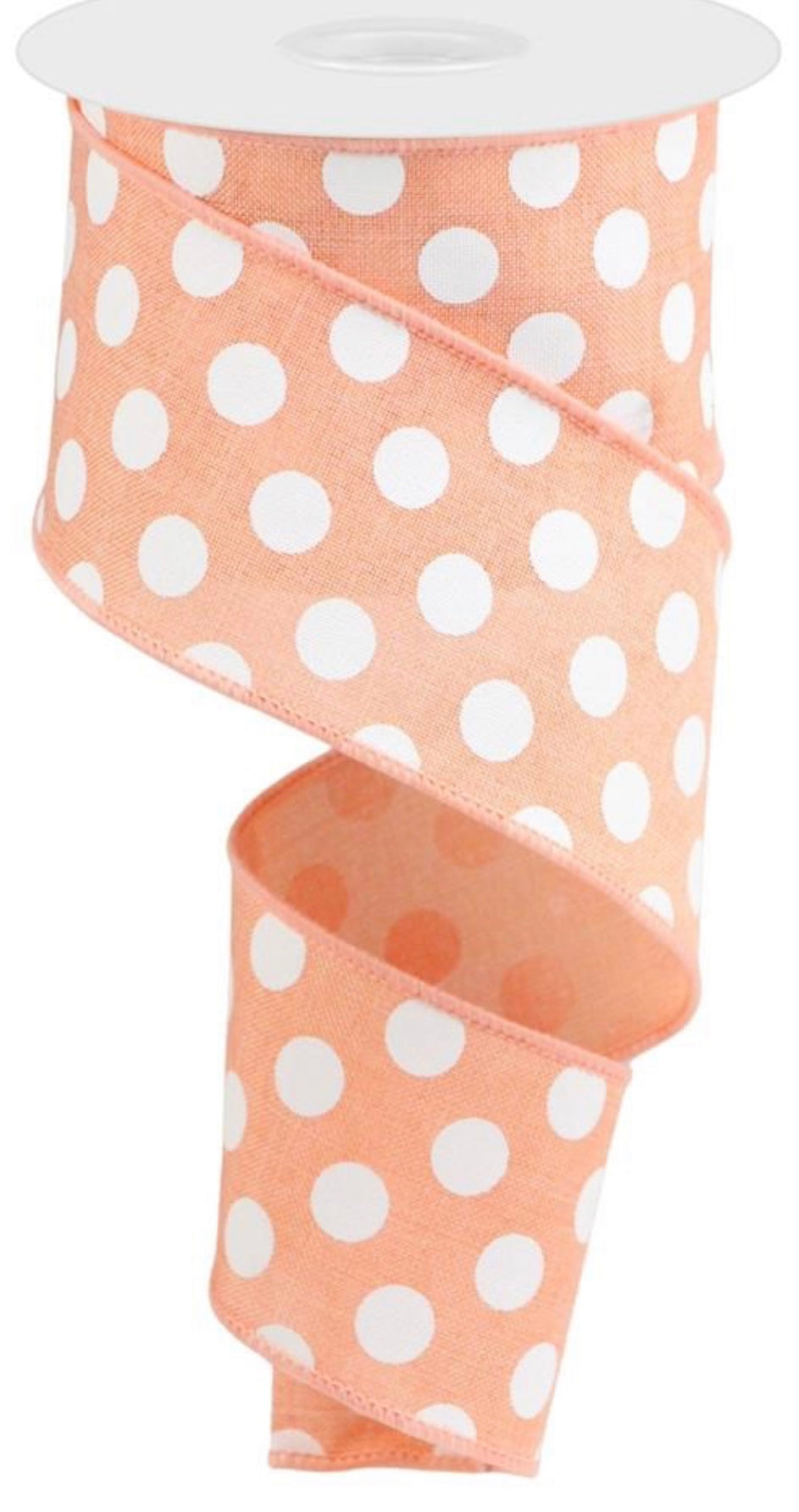 10 Yards - 2.5” Wired Peach Polka Dot Ribbon