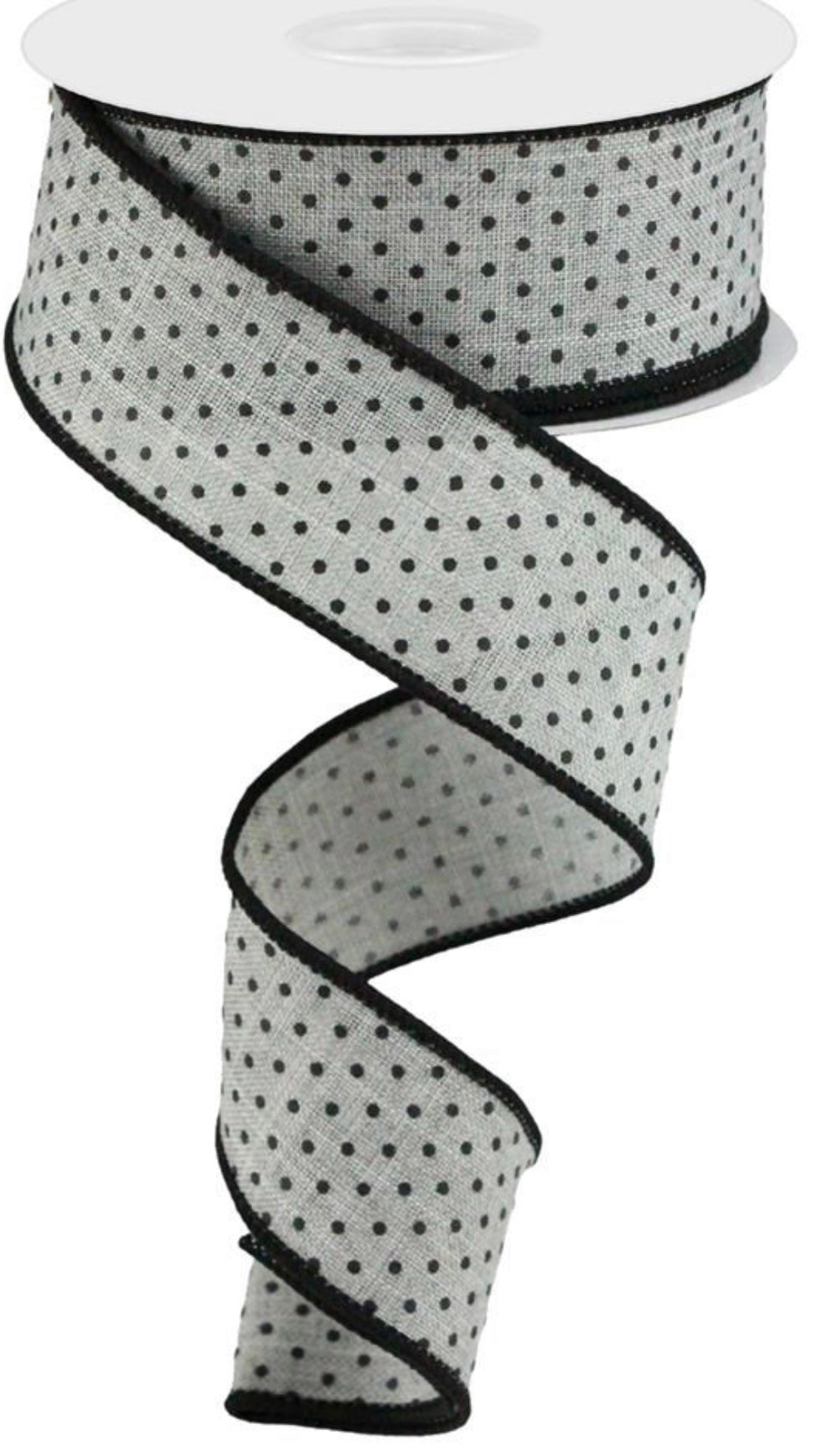 10 Yards - 1.5” Gray and Black Swiss Dot Ribbon