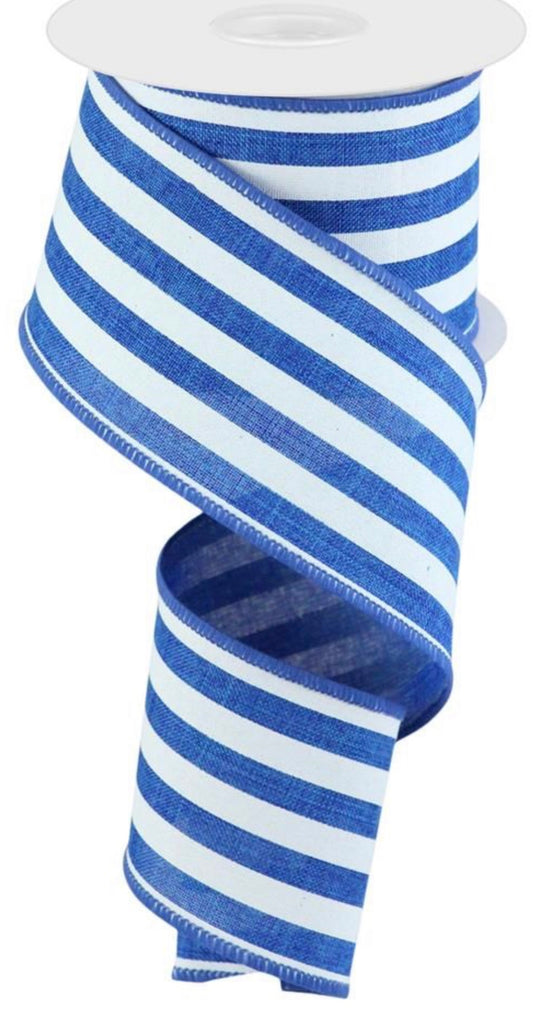 10 Yards - 2.5” Wired Blue and White Stripe Ribbon