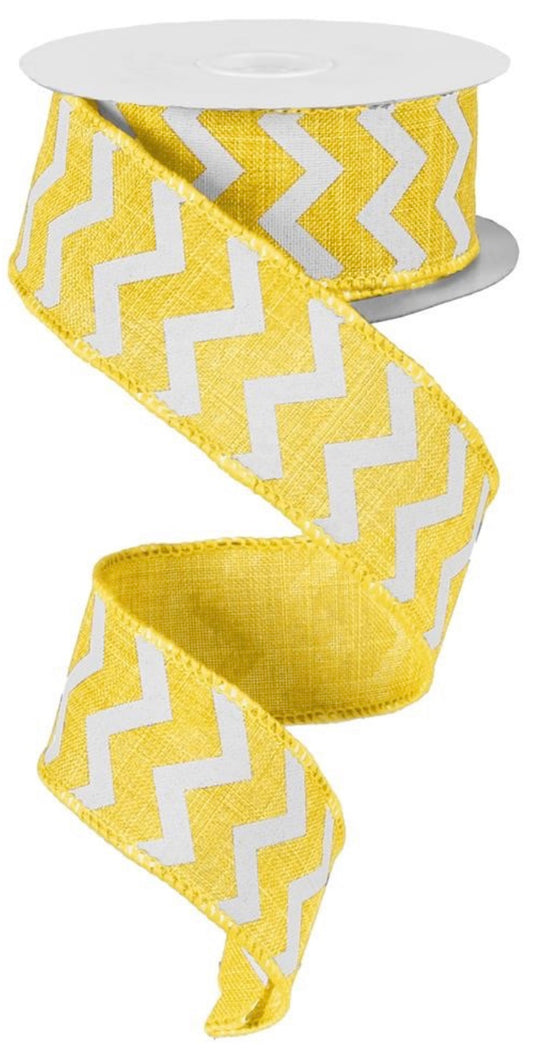 10 Yards - 1.5” Wired Yellow and White Chevron Ribbon