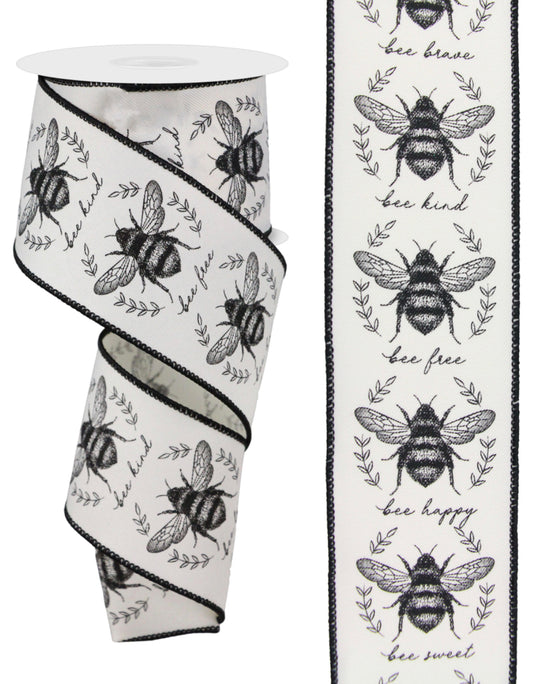 10 Yards - 2.5” Classic Honey Bees (Bee Happy) Ribbon