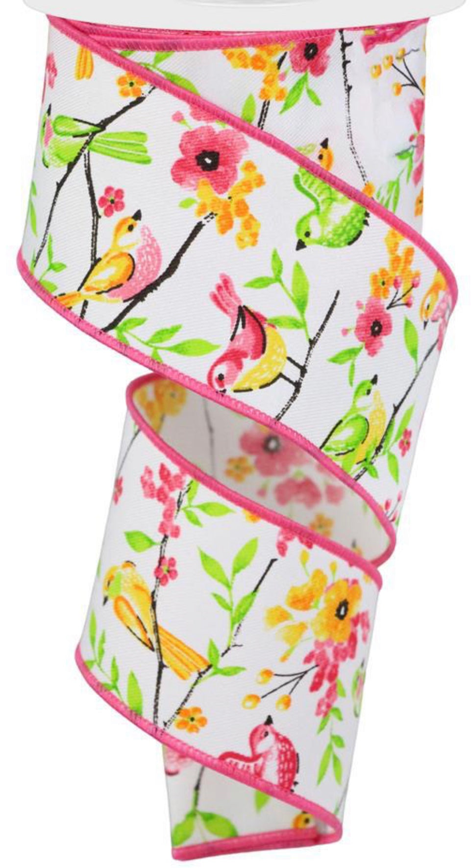 10 Yards - 2.5” Wired Spring Floral Bird Ribbon