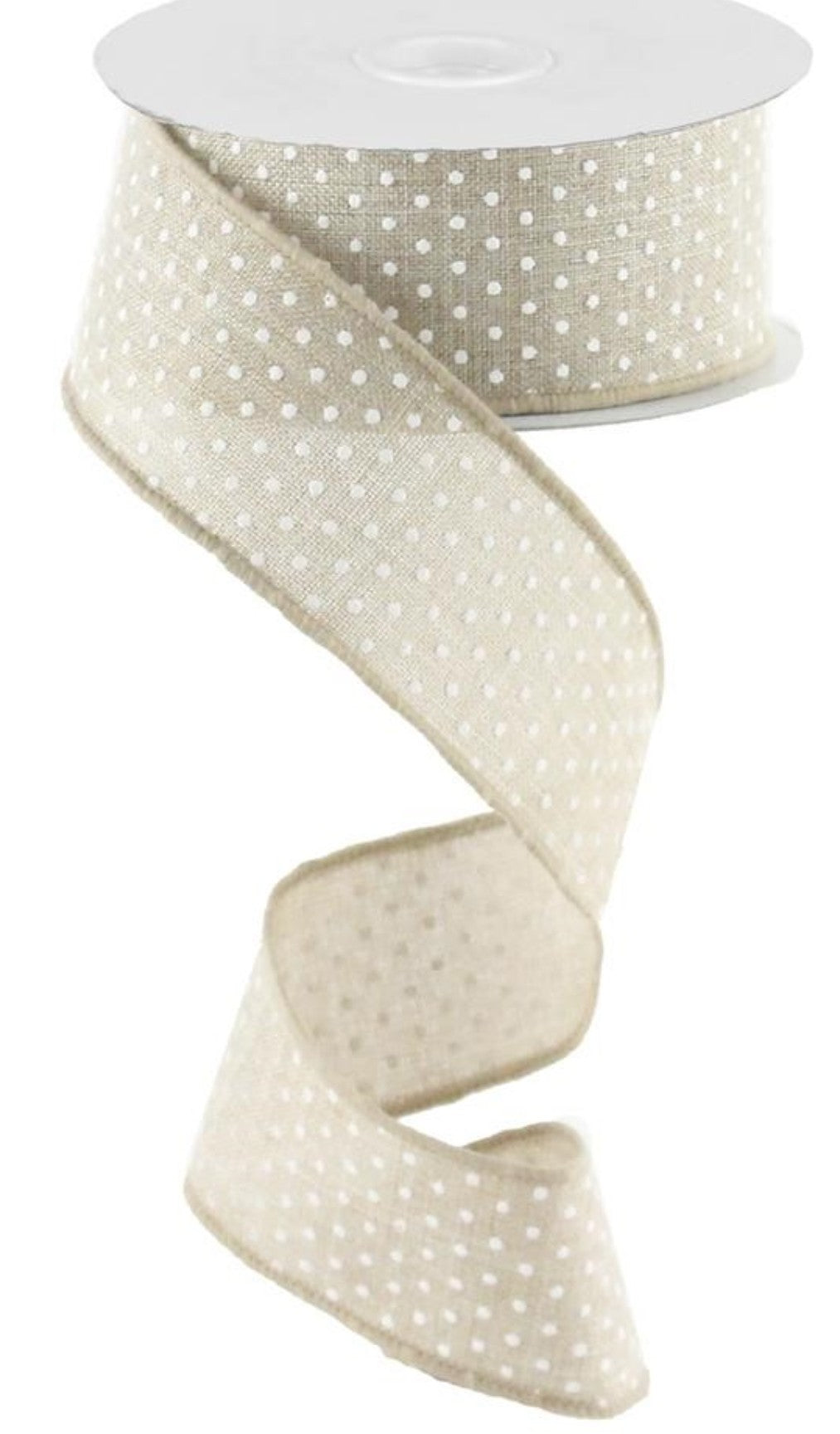 10 Yards - 1.5” Wired Natural and Cream Swiss Dot Ribbon