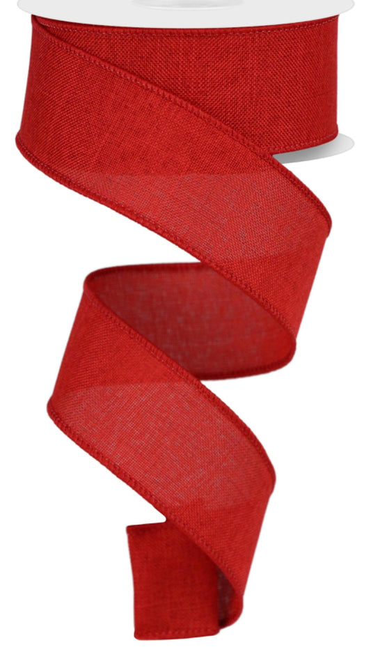 10 Yards - 1.5” Wired Solid Red Linen Ribbon