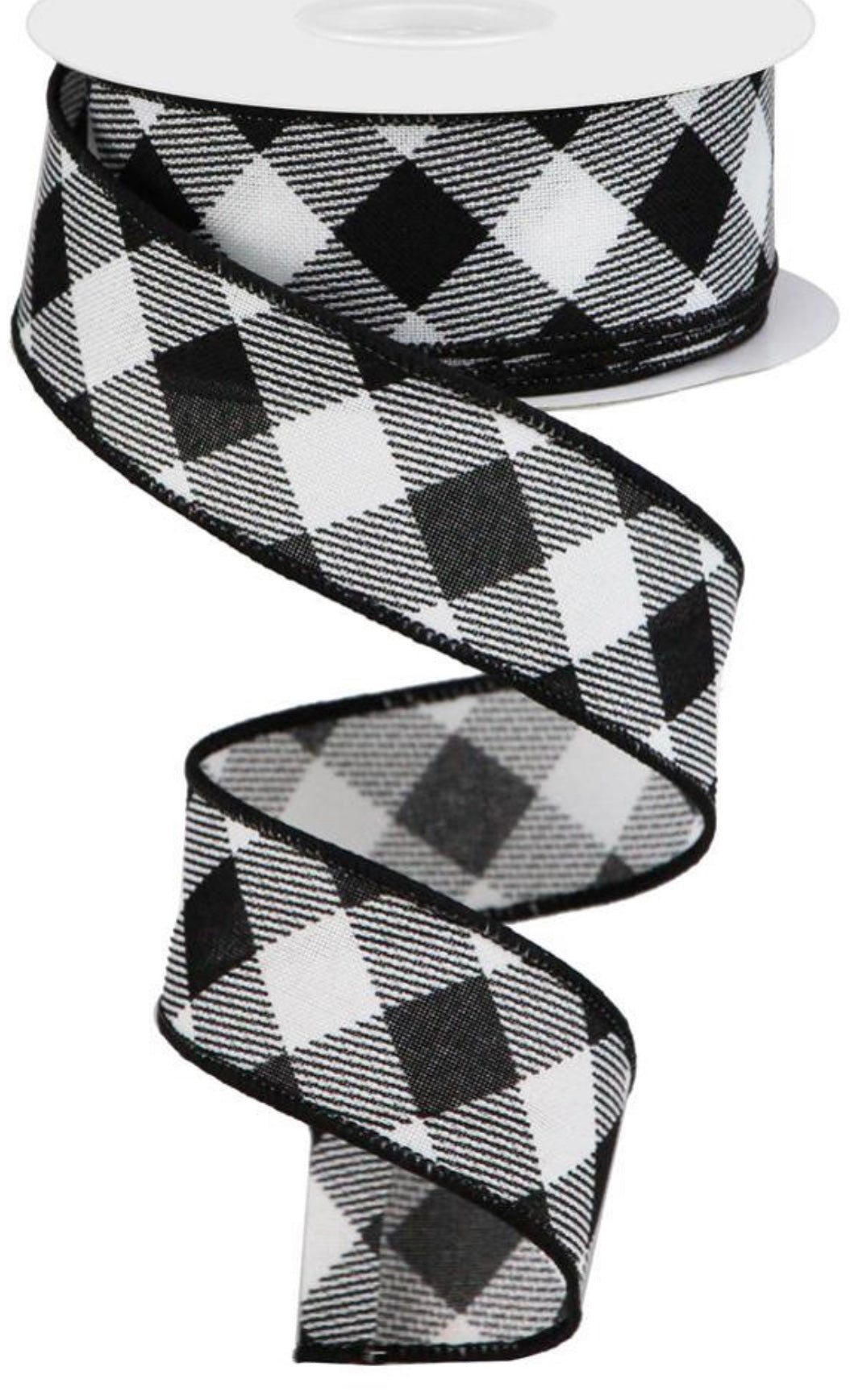 10 Yards - 1.5” Wired Black and White Cross Check Ribbon