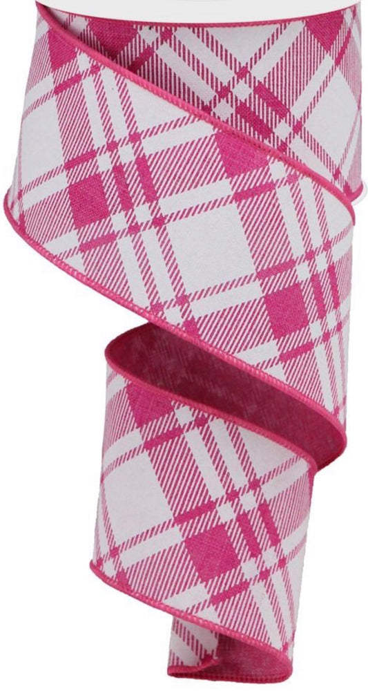 10 Yards - 2.5” Wired Fuschia and White Cross Check Ribbon