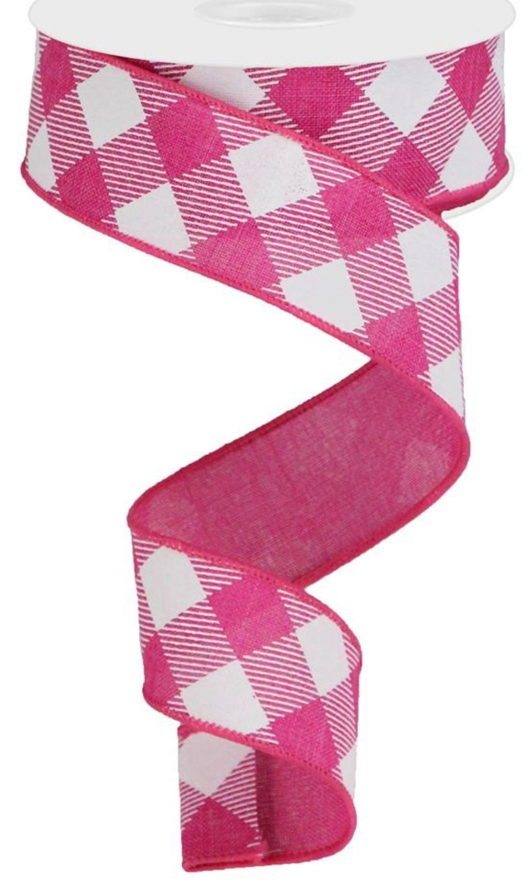 10 Yards - 1.5” Wired Pink and White Cross Check Ribbon